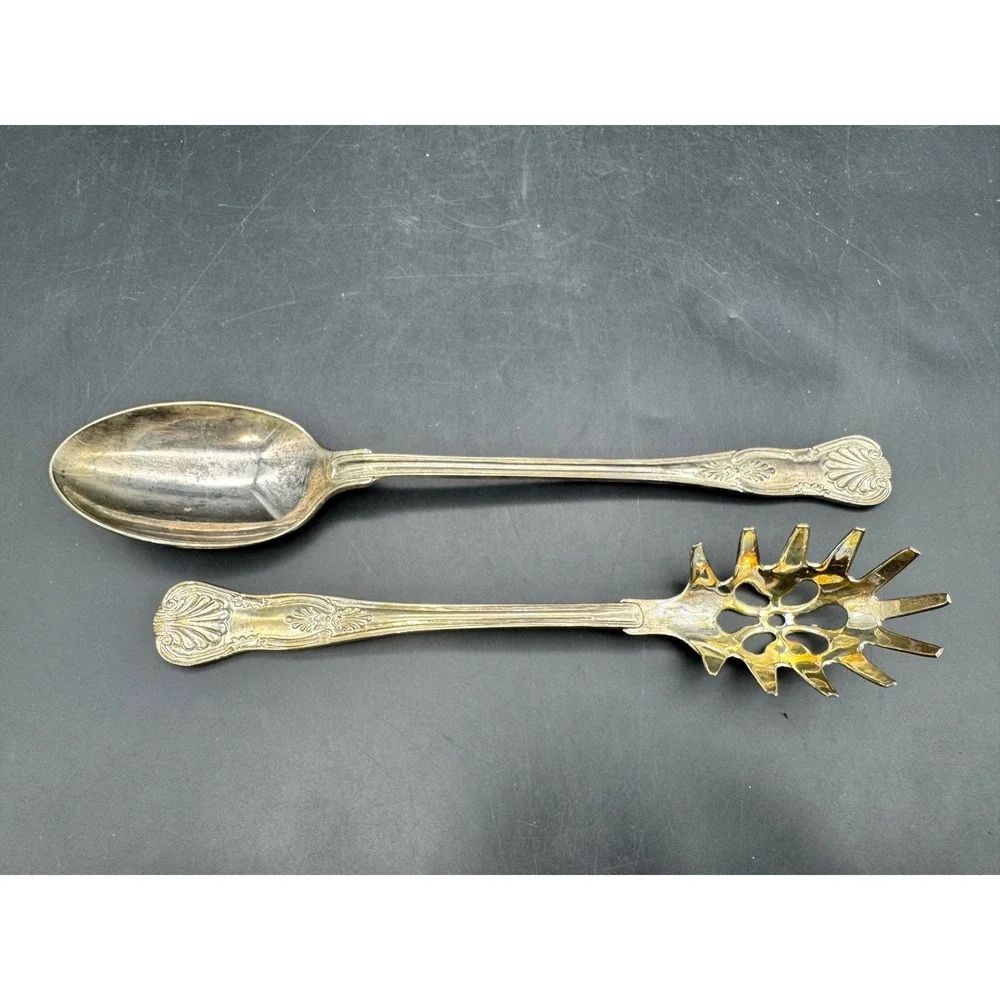 Vintage Style Silverplate Pasta Server & Serving Spoon Set Shell Pattern